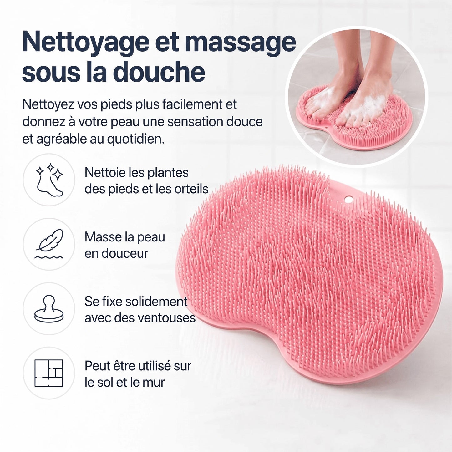 Tapis exfoliant pour les pieds et le corps sous la douche