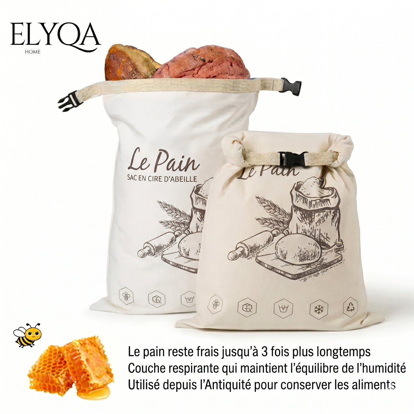 Sac à pain bio en cire d'abeille – 100 % coton et cire d'abeille