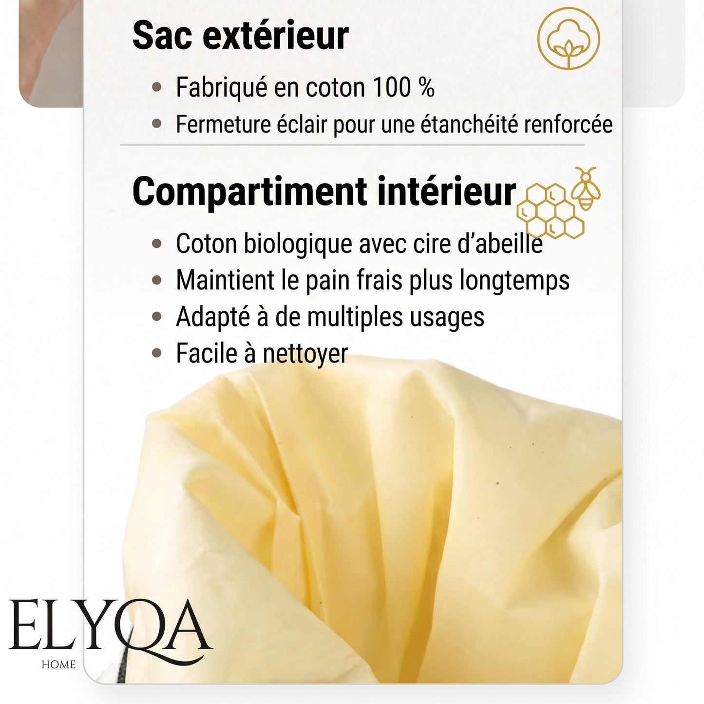 Sac à pain bio en cire d'abeille – 100 % coton et cire d'abeille