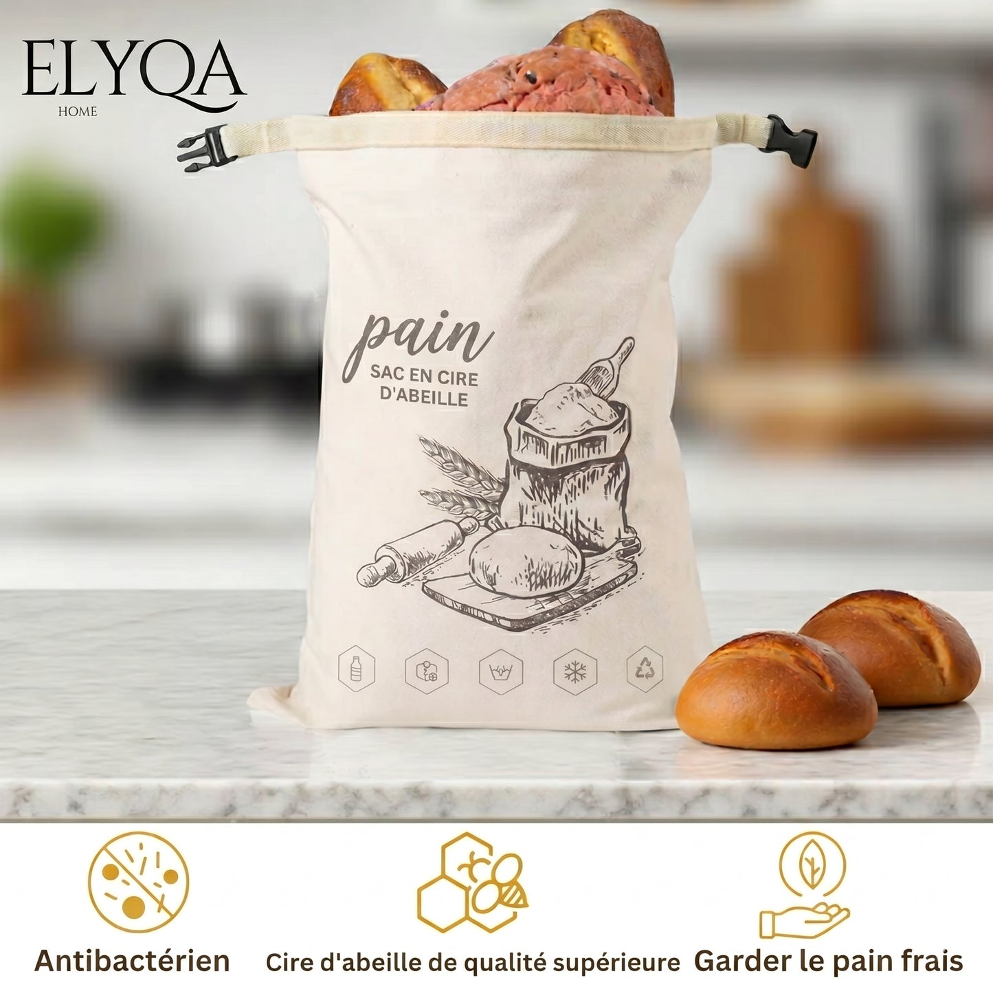 Sac à pain bio en cire d'abeille – 100 % coton et cire d'abeille