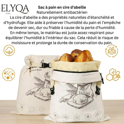 Sac à pain bio en cire d'abeille – 100 % coton et cire d'abeille