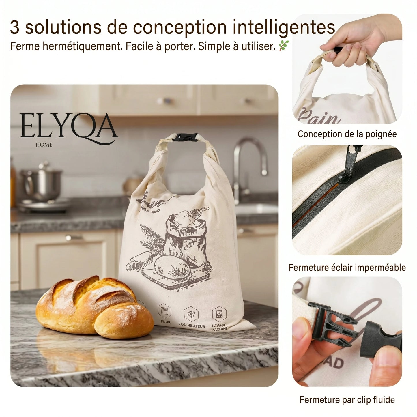 Sac à pain bio en cire d'abeille – 100 % coton et cire d'abeille