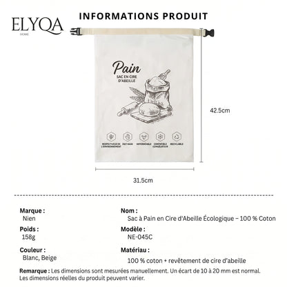 Sac à pain bio en cire d'abeille – 100 % coton et cire d'abeille